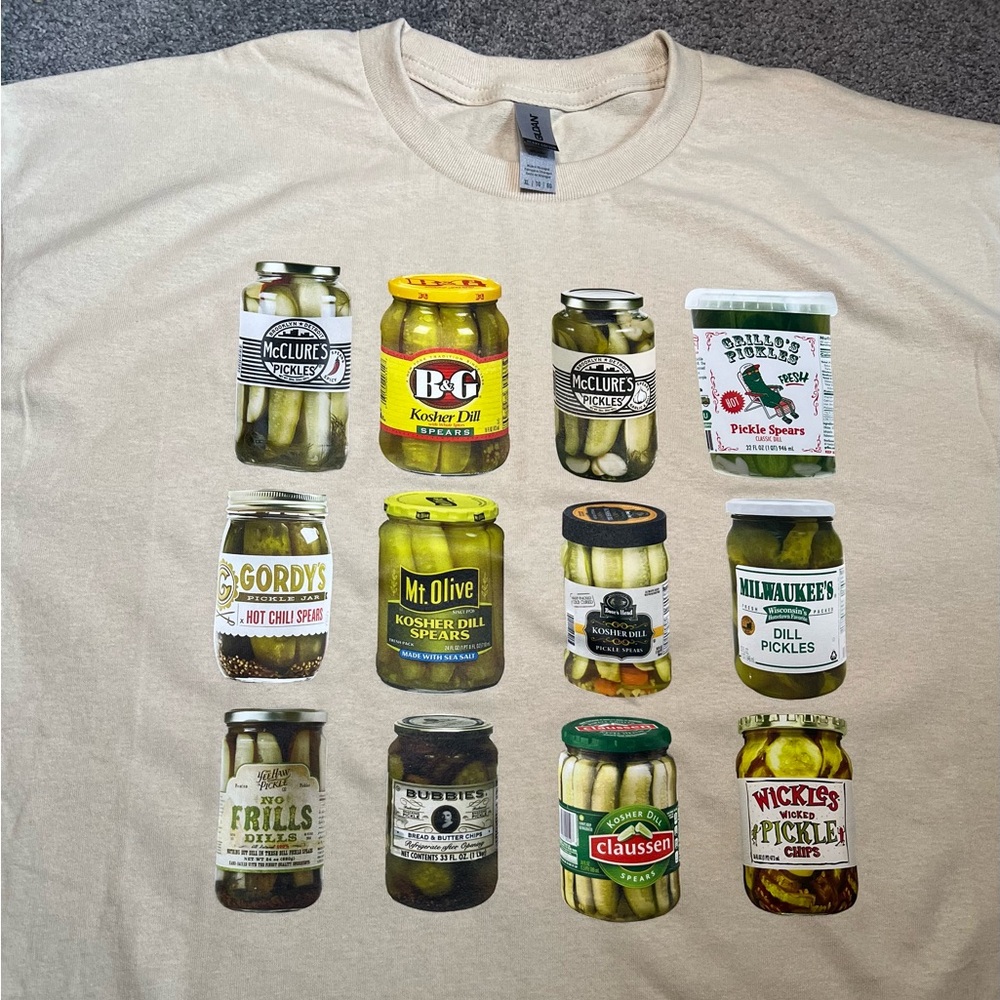 NEW PICKLE SHIRT sz.XL unisex shirt pickles Gildan T-Shirt Tan Shirt - Picture 2 of 4